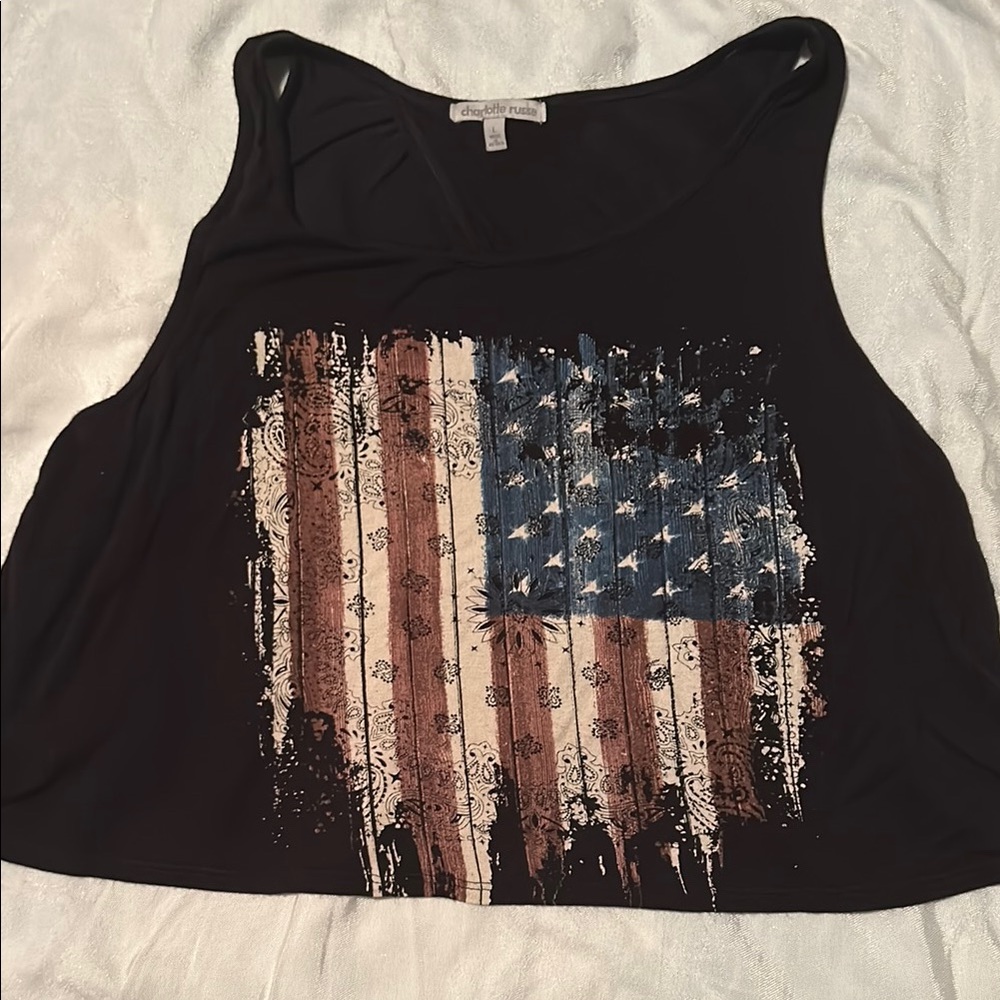 Charlotte Russe Black American Flag Women's Tank Top